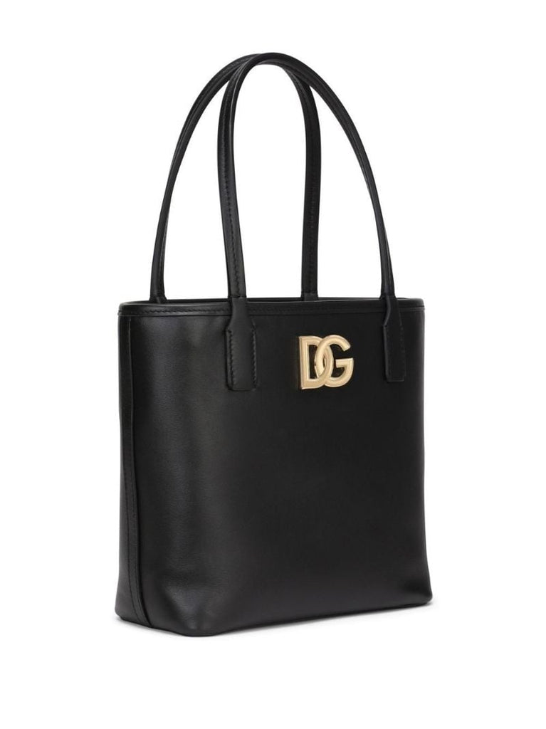 Black Logo Leather Tote Bag