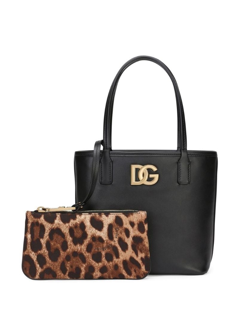 Black Logo Leather Tote Bag
