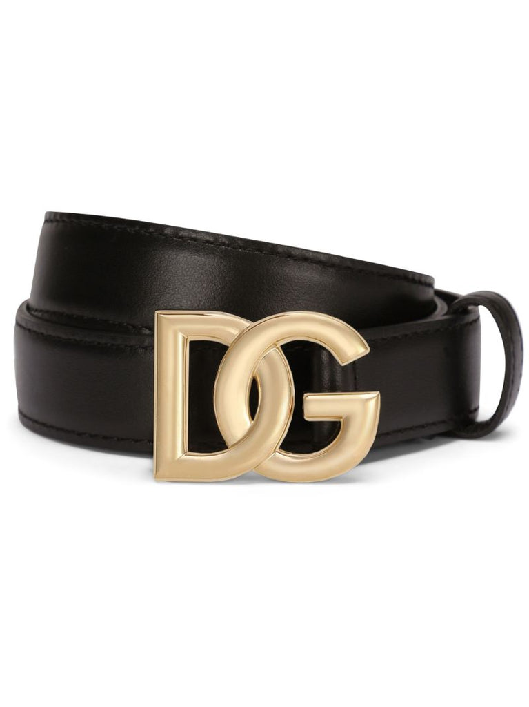 Black Logo Leather Belt