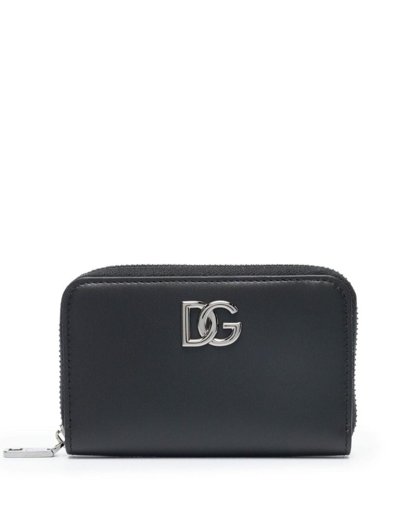Black Logo Leather Zip Wallet