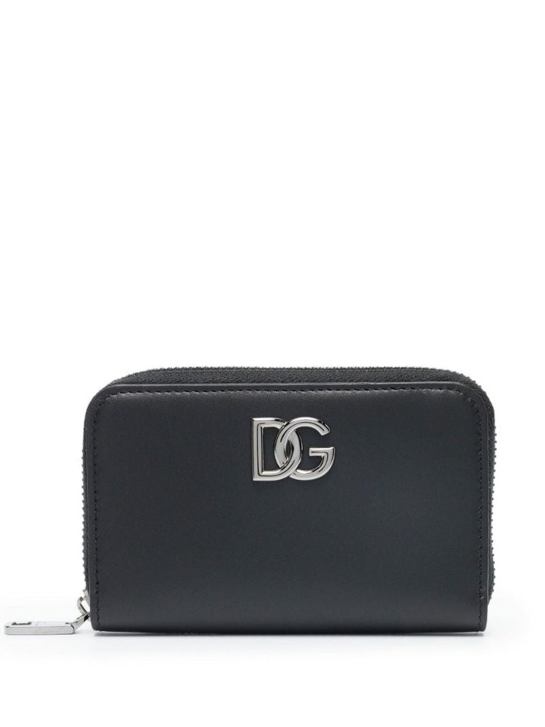 Black Logo Leather Zip Wallet