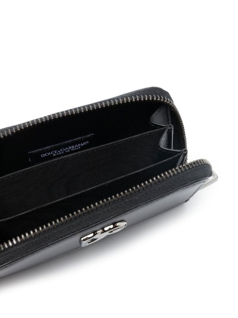 Black Logo Leather Zip Wallet