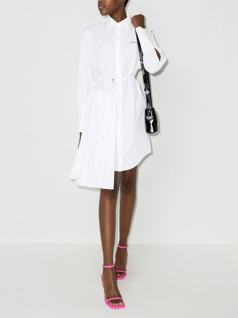 White Asymmetric Cotton Mini Shirt Dress