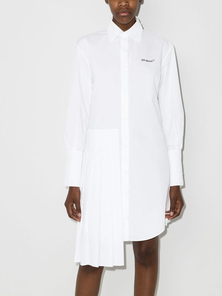 White Asymmetric Cotton Mini Shirt Dress