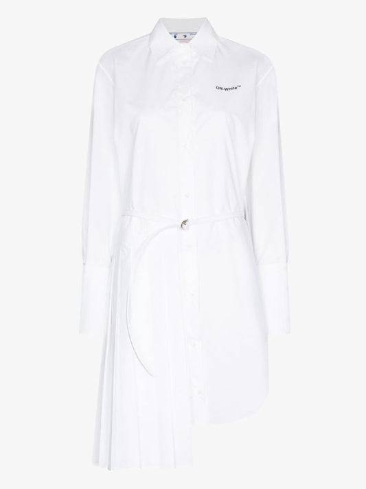 White Asymmetric Cotton Mini Shirt Dress