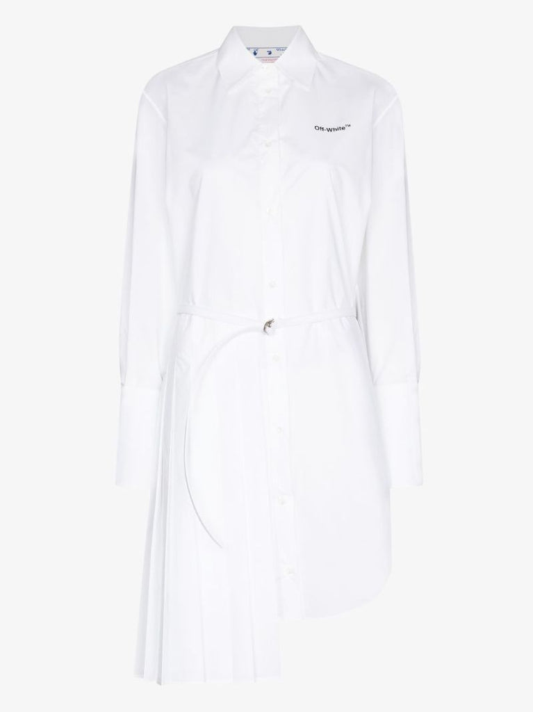 White Asymmetric Cotton Mini Shirt Dress
