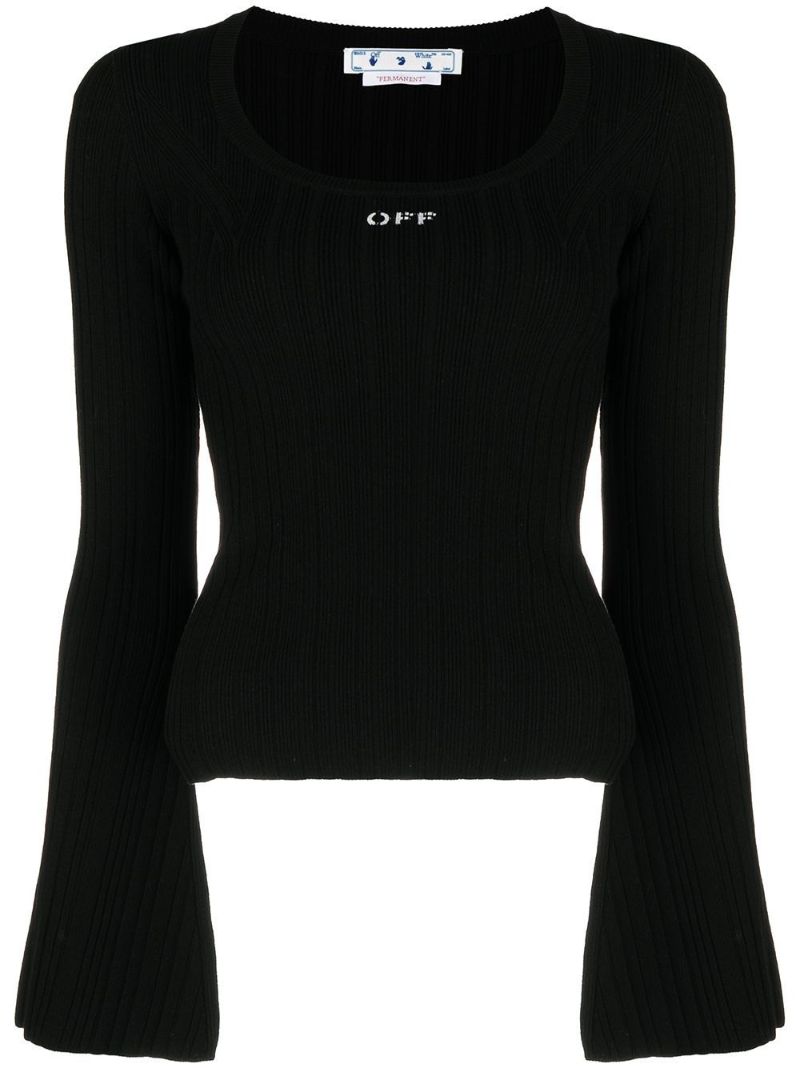 Black Logo Print Ribbed Top