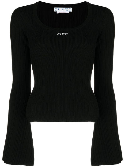 Black Logo Print Ribbed Top