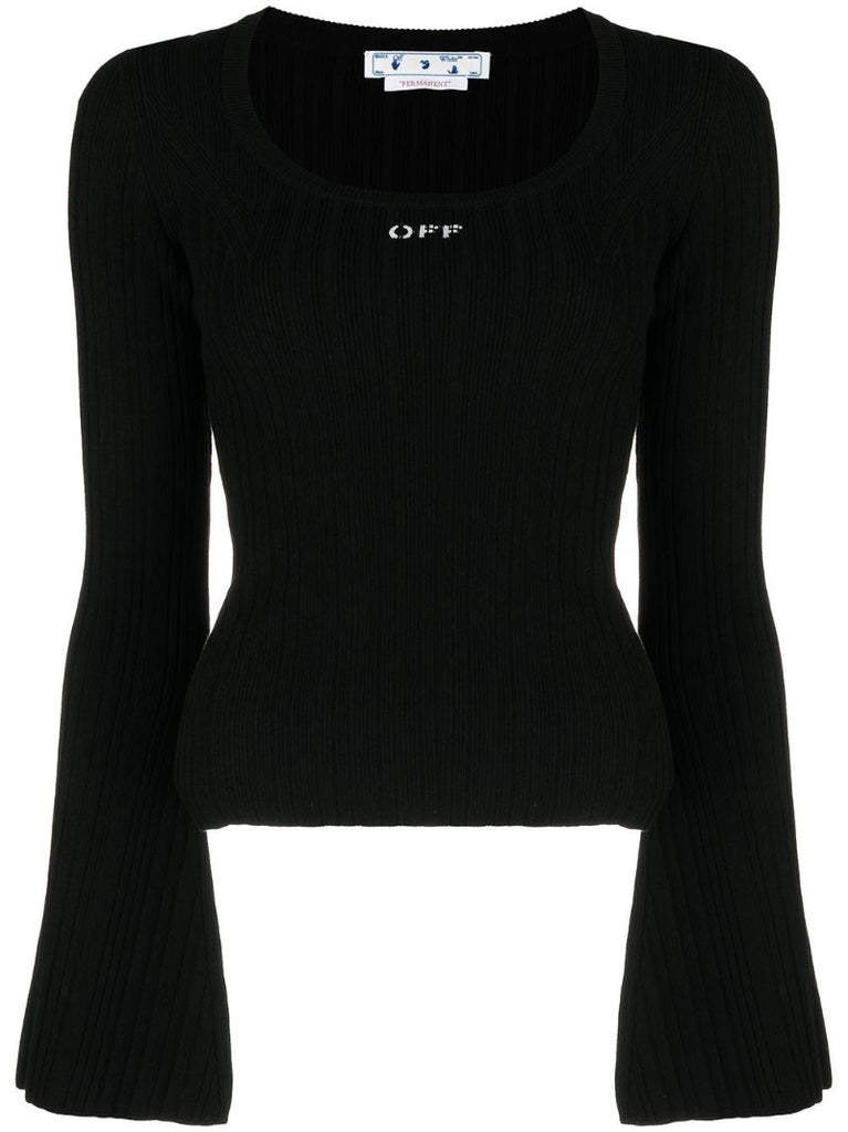 Black Logo Print Ribbed Top