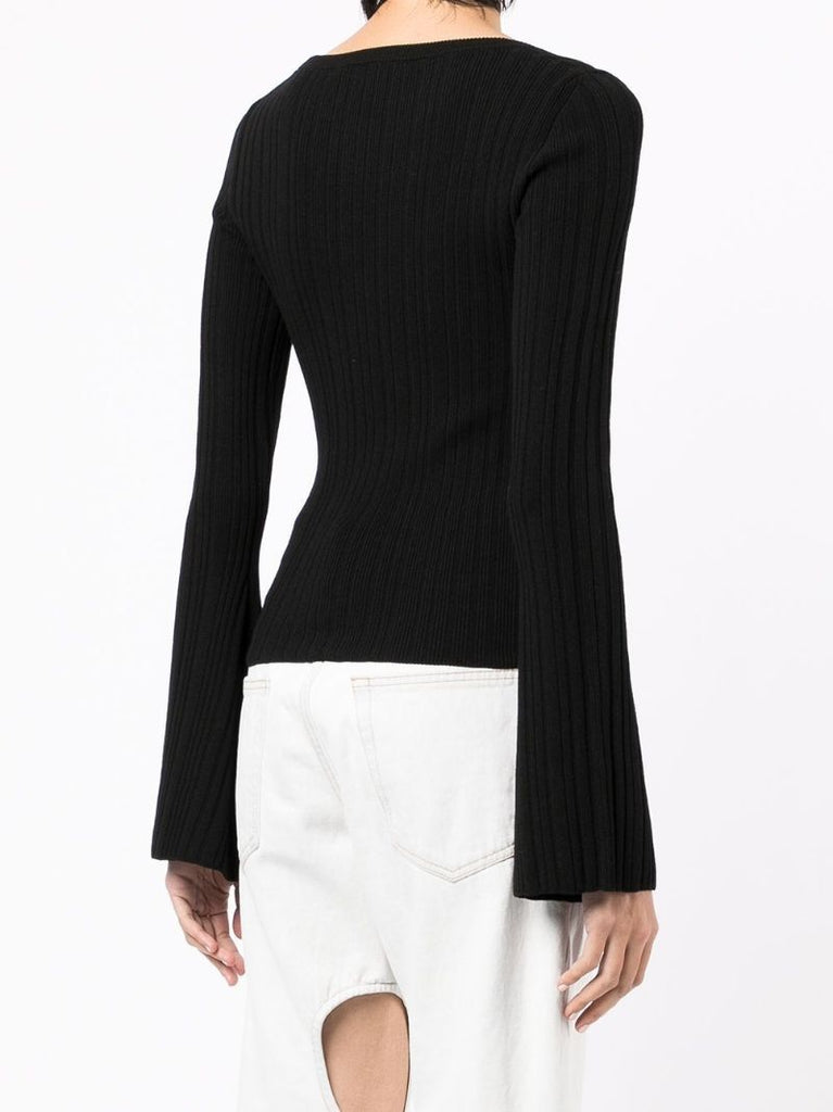 Black Logo Print Ribbed Top