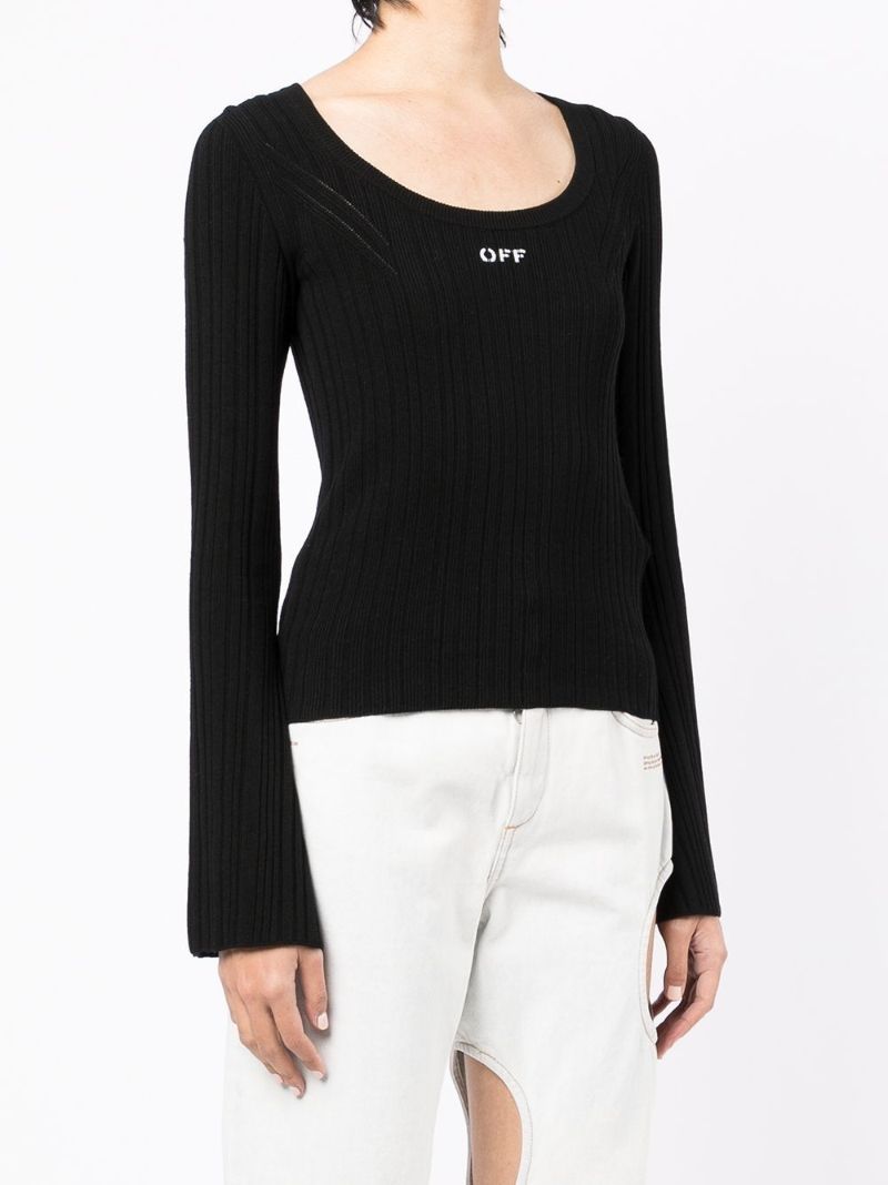 Black Logo Print Ribbed Top