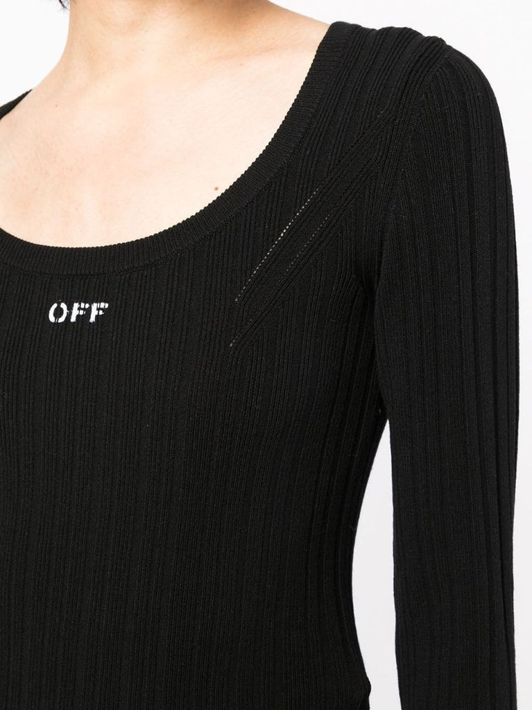 Black Logo Print Ribbed Top