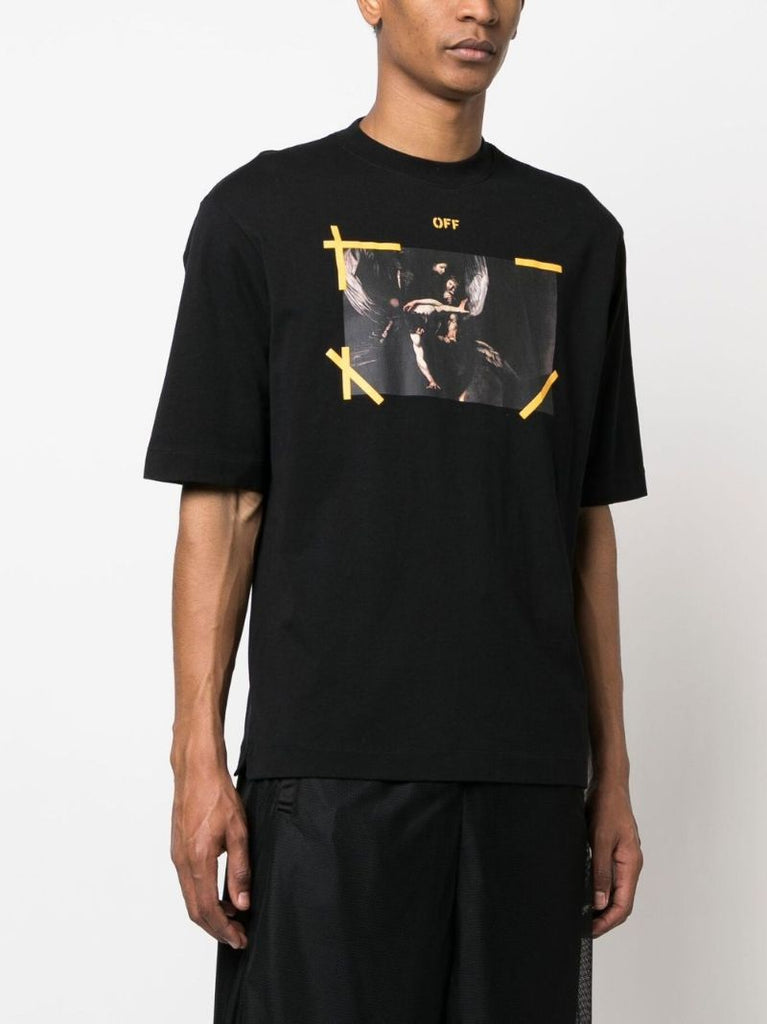 Black Caravaggio Print Cotton T-shirt