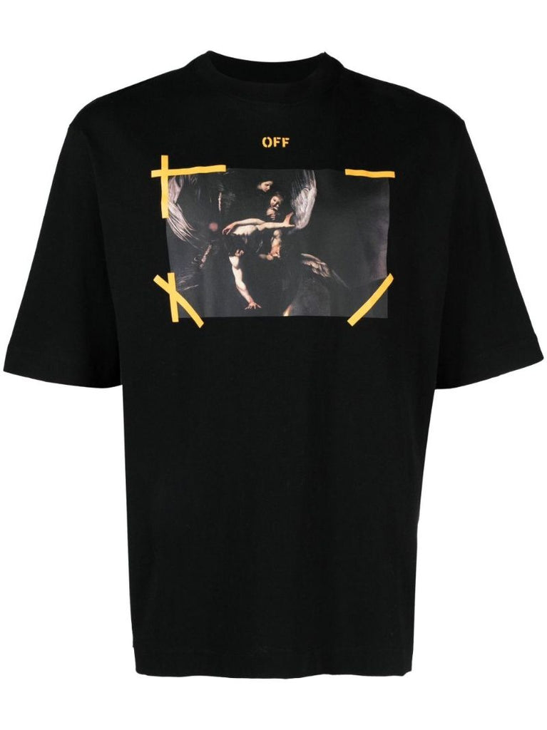 Black Caravaggio Print Cotton T-shirt