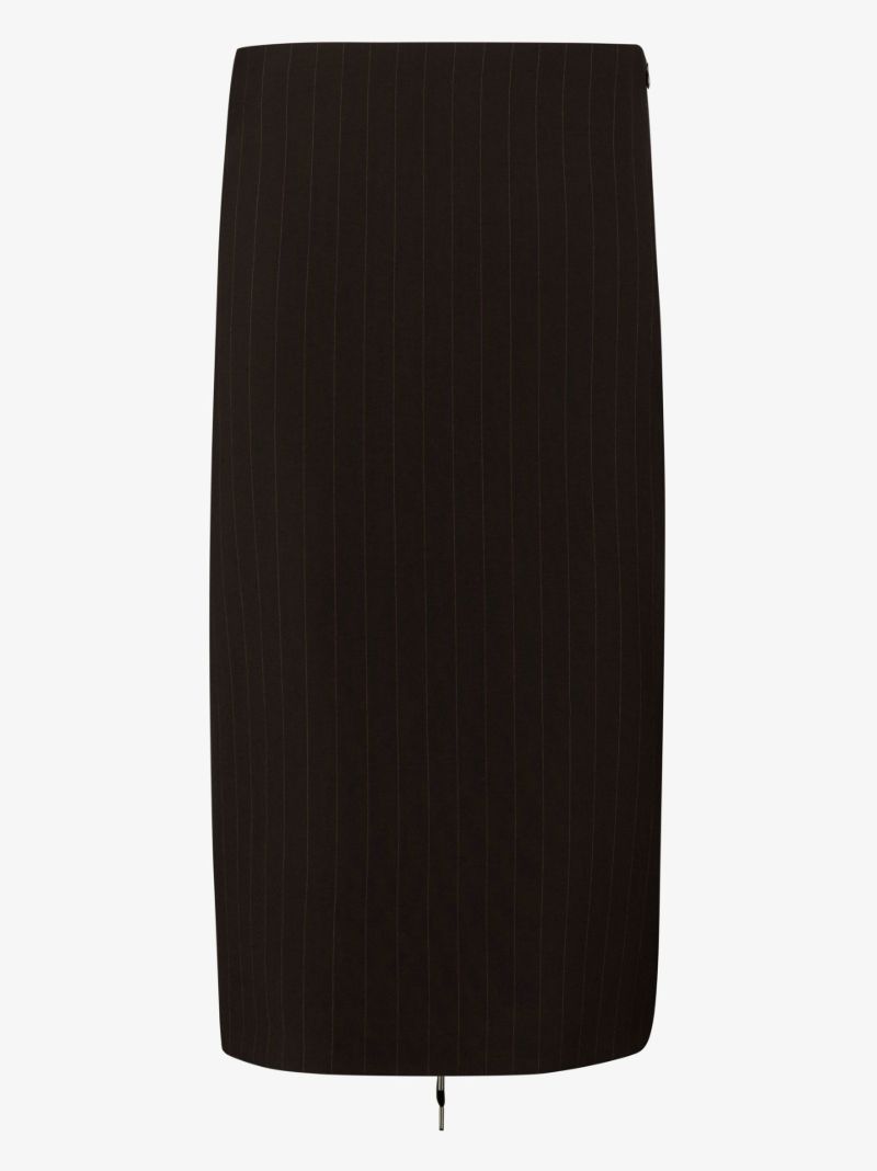 X Lotta Volkova Brown Pinstripe Wool Midi Skirt