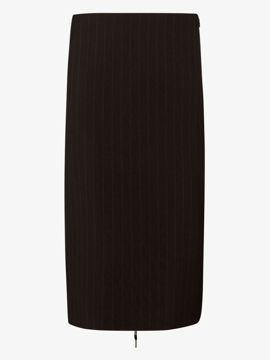 X Lotta Volkova Brown Pinstripe Wool Midi Skirt
