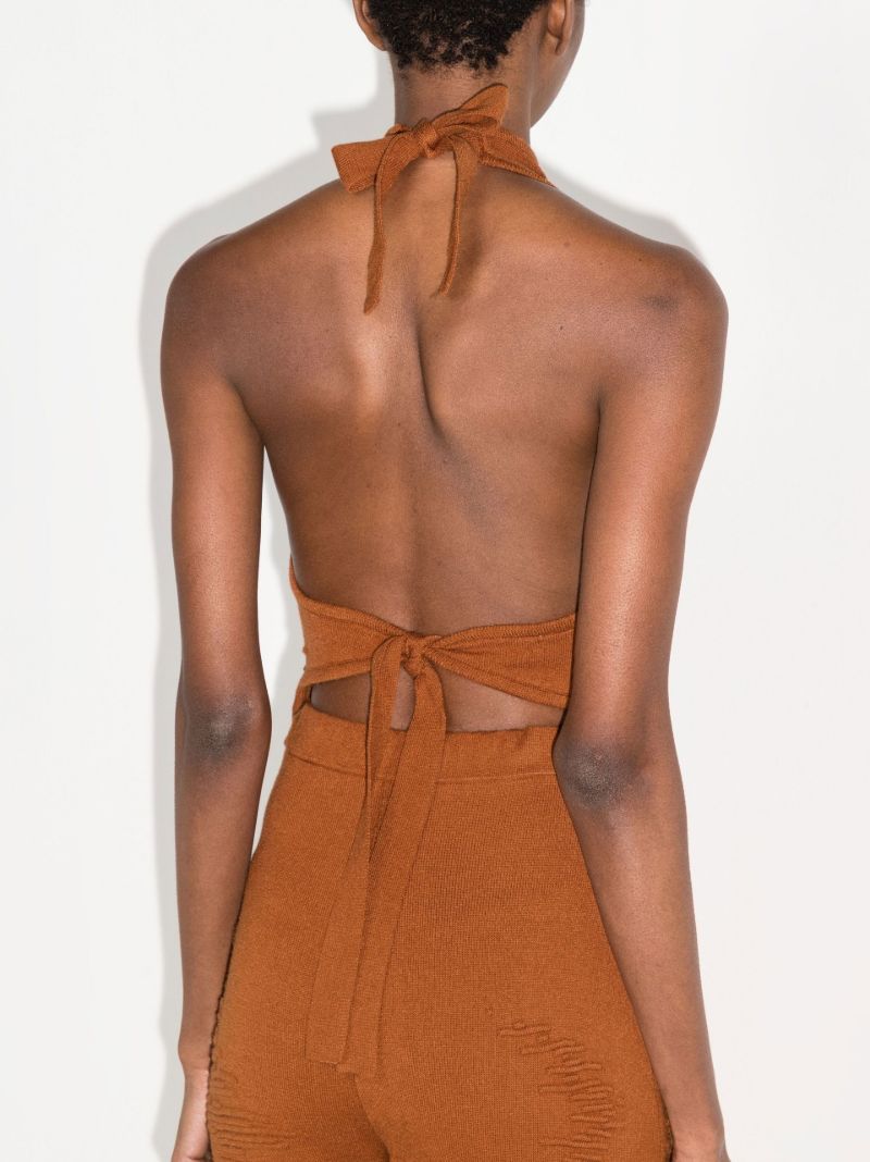 X Browns Focus Brown Muscle Open Back Knitted Top