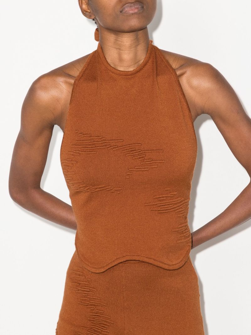 X Browns Focus Brown Muscle Open Back Knitted Top