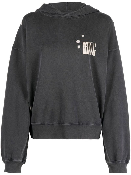 Grey Alec Logo Print Cotton Hoodie