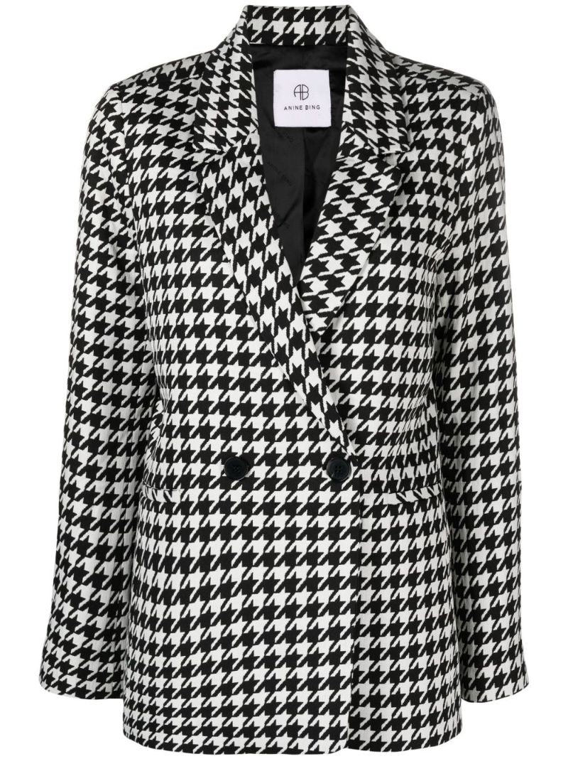 White and Black Madeline Houndstooth Blazer