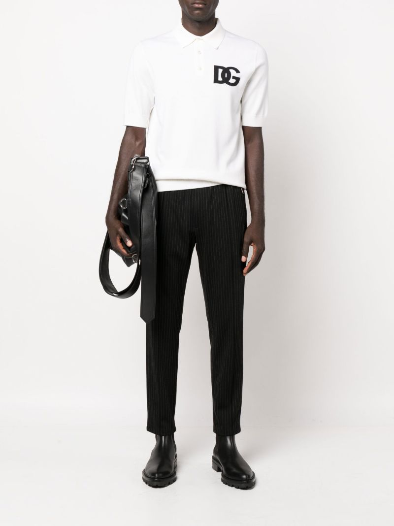 White Jacquard Logo Knitted Wool Polo Shirt