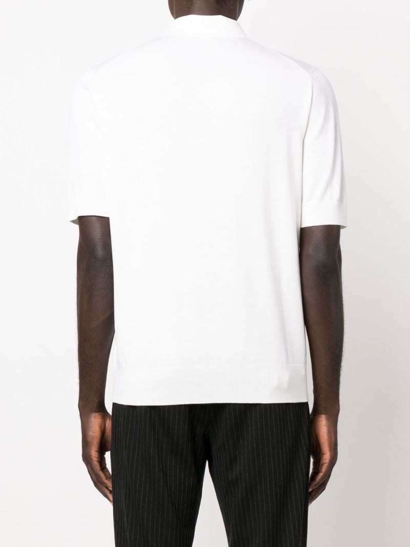 White Jacquard Logo Knitted Wool Polo Shirt