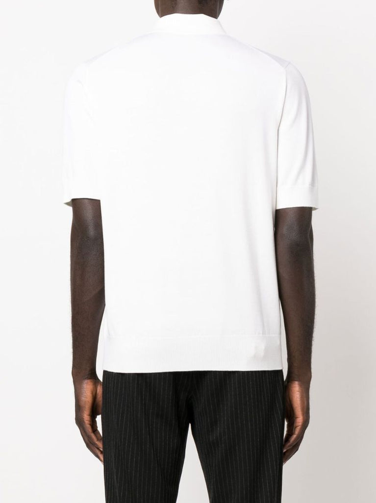 White Jacquard Logo Knitted Wool Polo Shirt