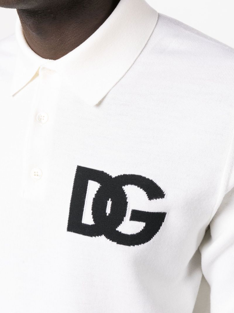 White Jacquard Logo Knitted Wool Polo Shirt