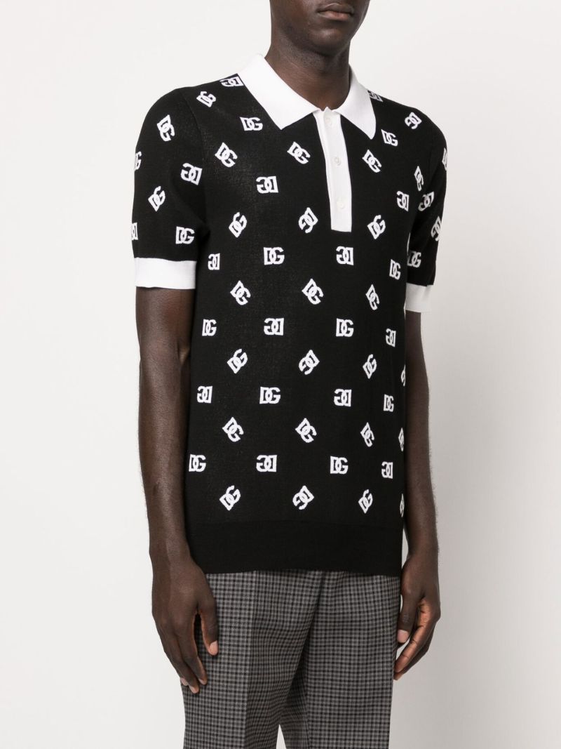 Black Dg Logo Knitted Polo Shirt