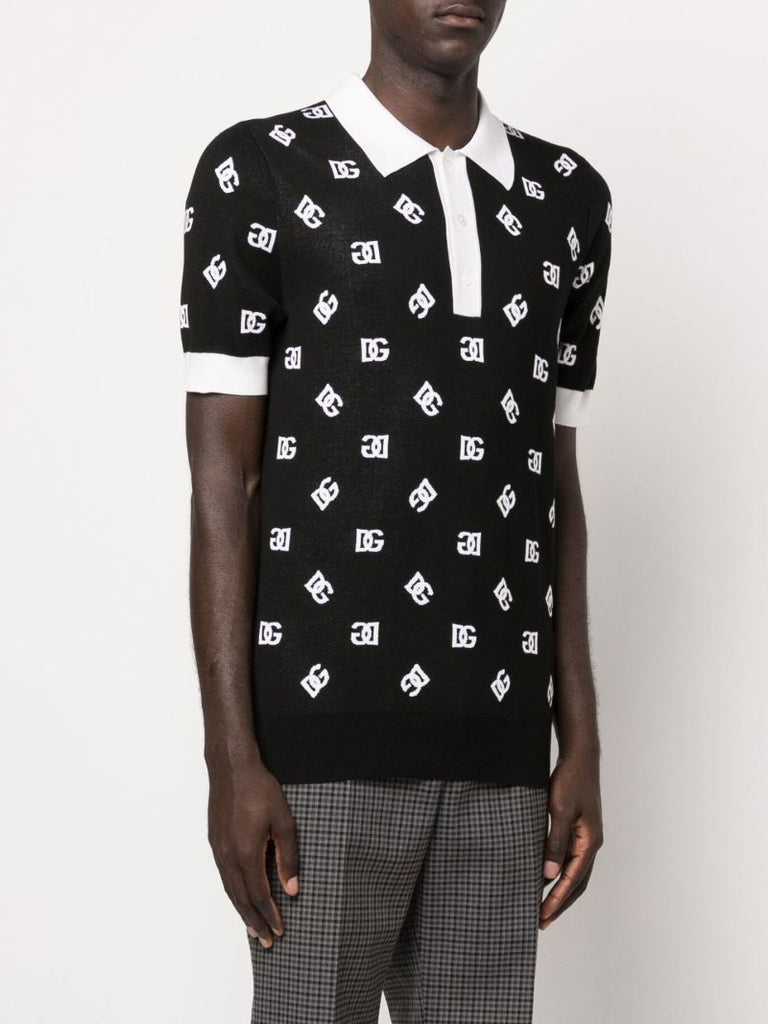Black Dg Logo Knitted Polo Shirt
