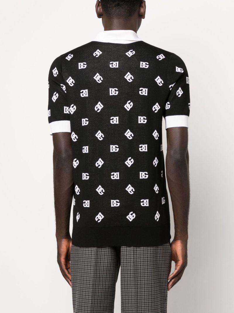 Black Dg Logo Knitted Polo Shirt