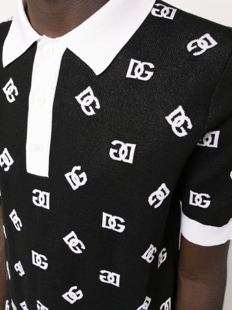 Black Dg Logo Knitted Polo Shirt