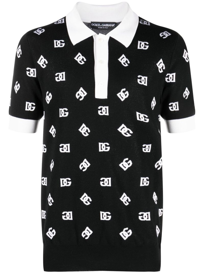 Black Dg Logo Knitted Polo Shirt