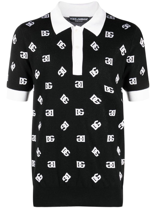 Black Dg Logo Knitted Polo Shirt