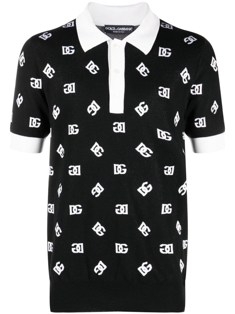 Black Dg Logo Knitted Polo Shirt