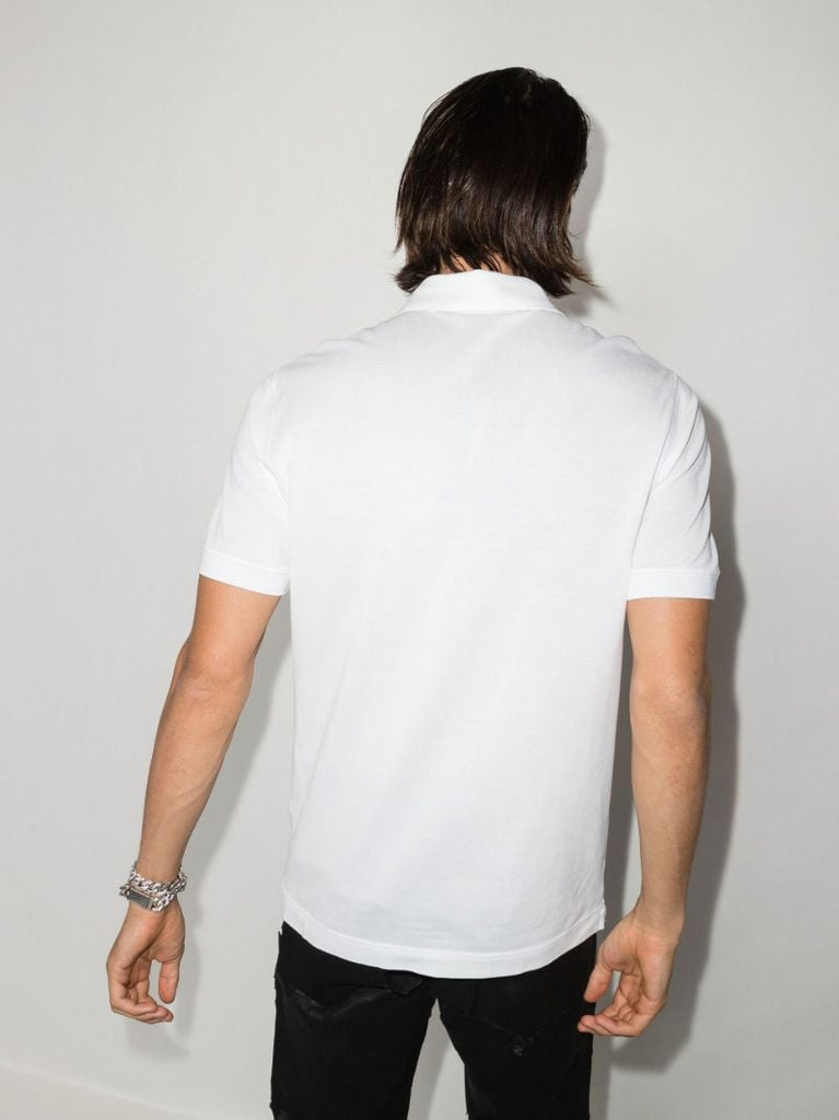 White Logo Plaque Cotton Polo Shirt