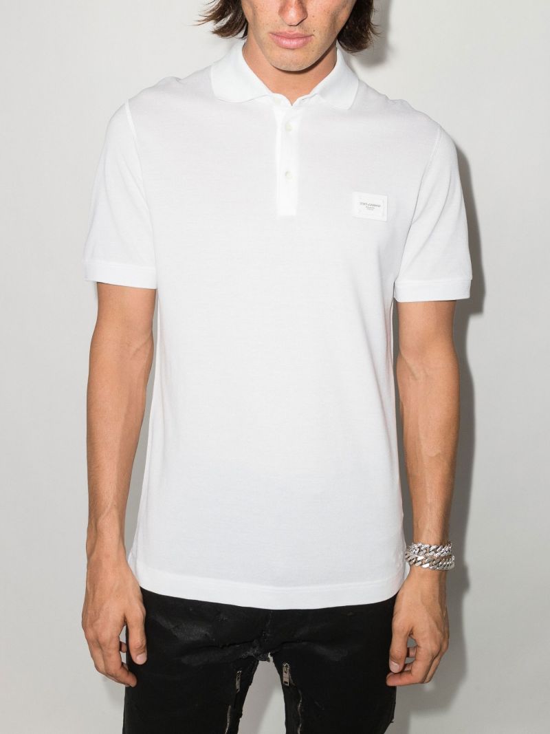 White Logo Plaque Cotton Polo Shirt