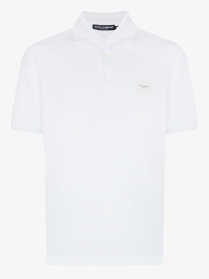 White Logo Plaque Cotton Polo Shirt