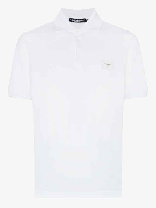 White Logo Plaque Cotton Polo Shirt