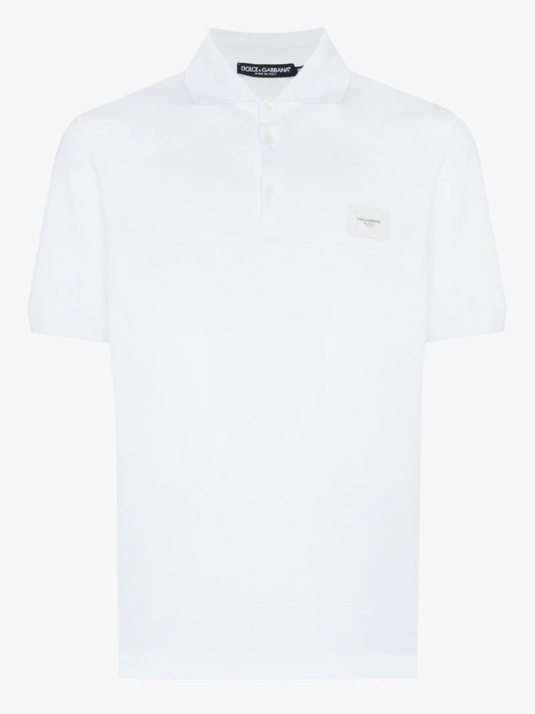 White Logo Plaque Cotton Polo Shirt