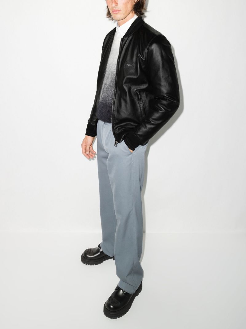 Black Logo Leather Bomber Jacket