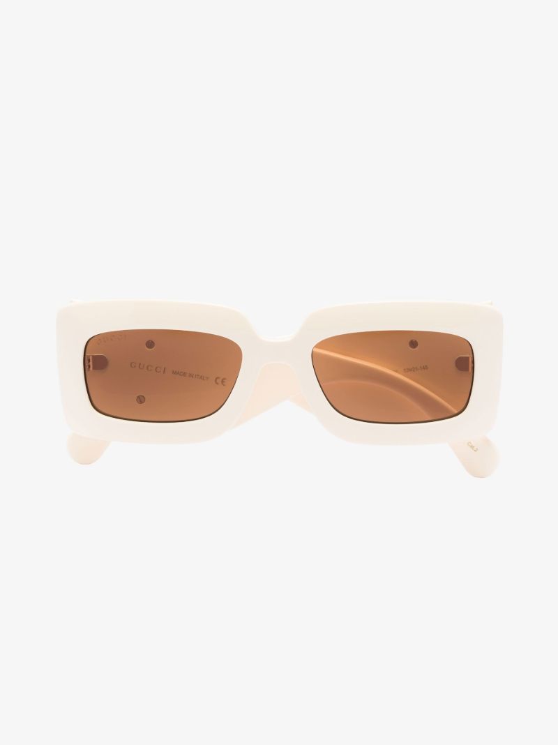 Neutral Oversized Logo Rectangular Sunglasses