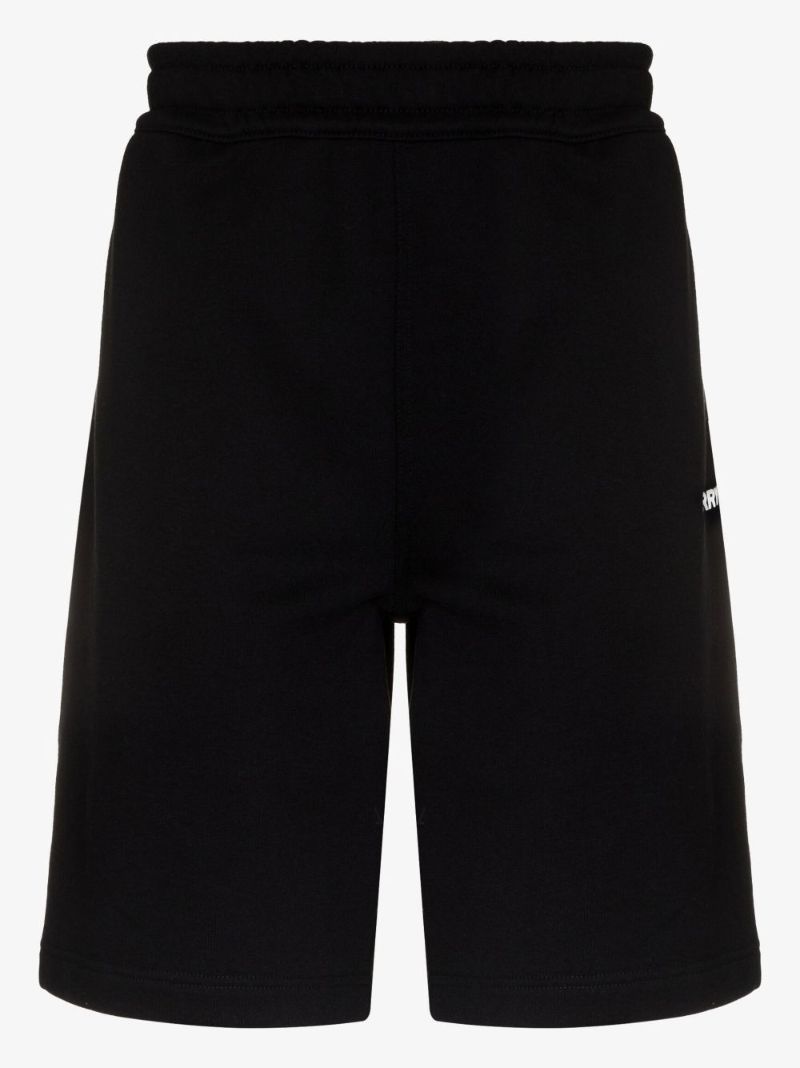 Black Logo Print Cotton Shorts