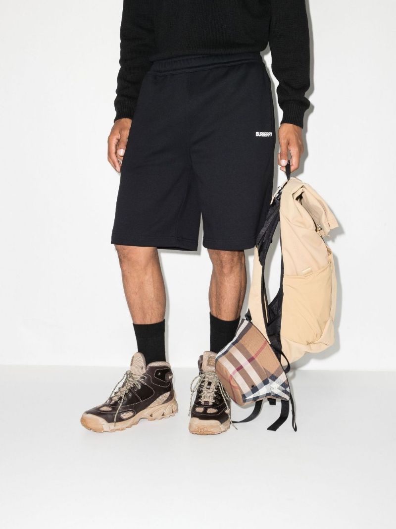 Black Logo Print Cotton Shorts