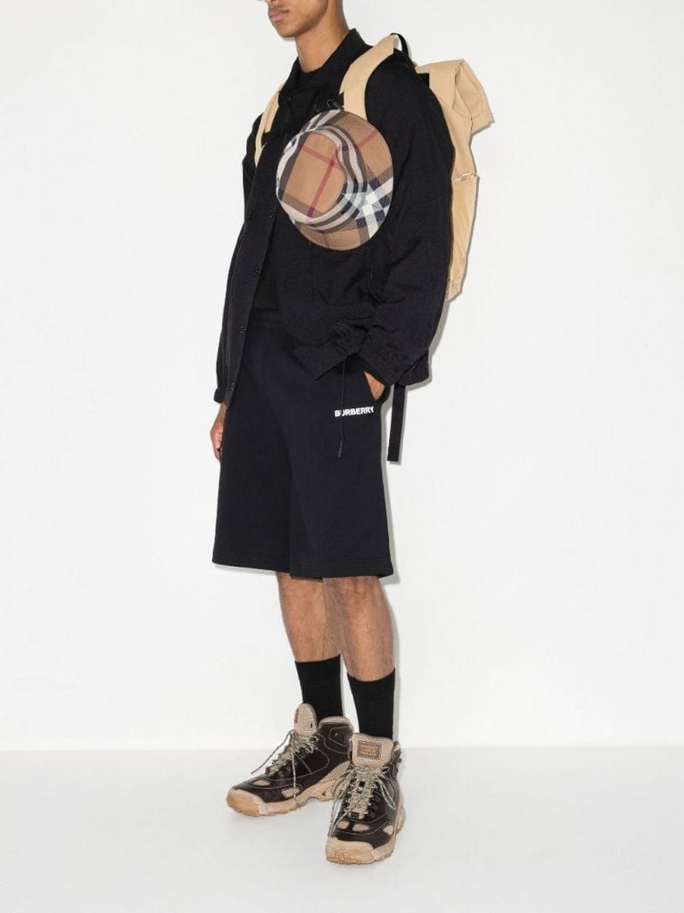 Black Logo Print Cotton Shorts