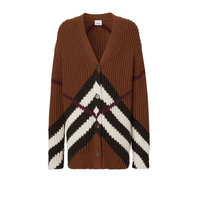 Brown Chevron Check Cardigan