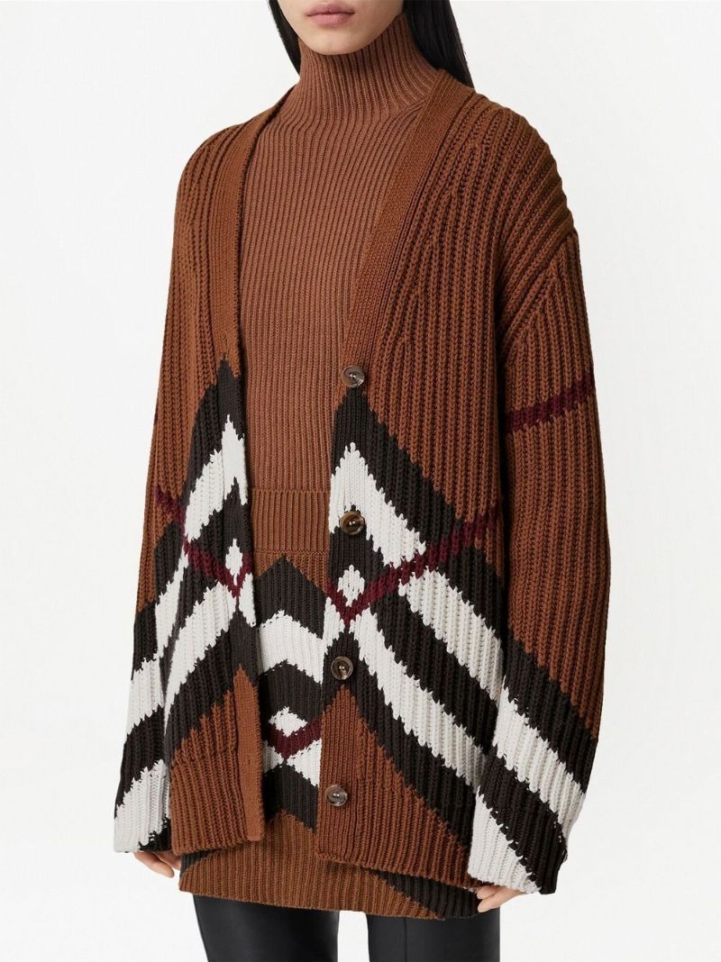 Brown Chevron Check Cardigan