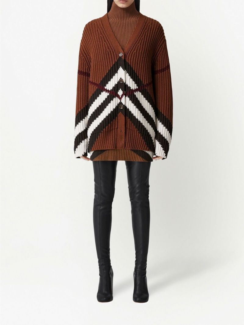Brown Chevron Check Cardigan