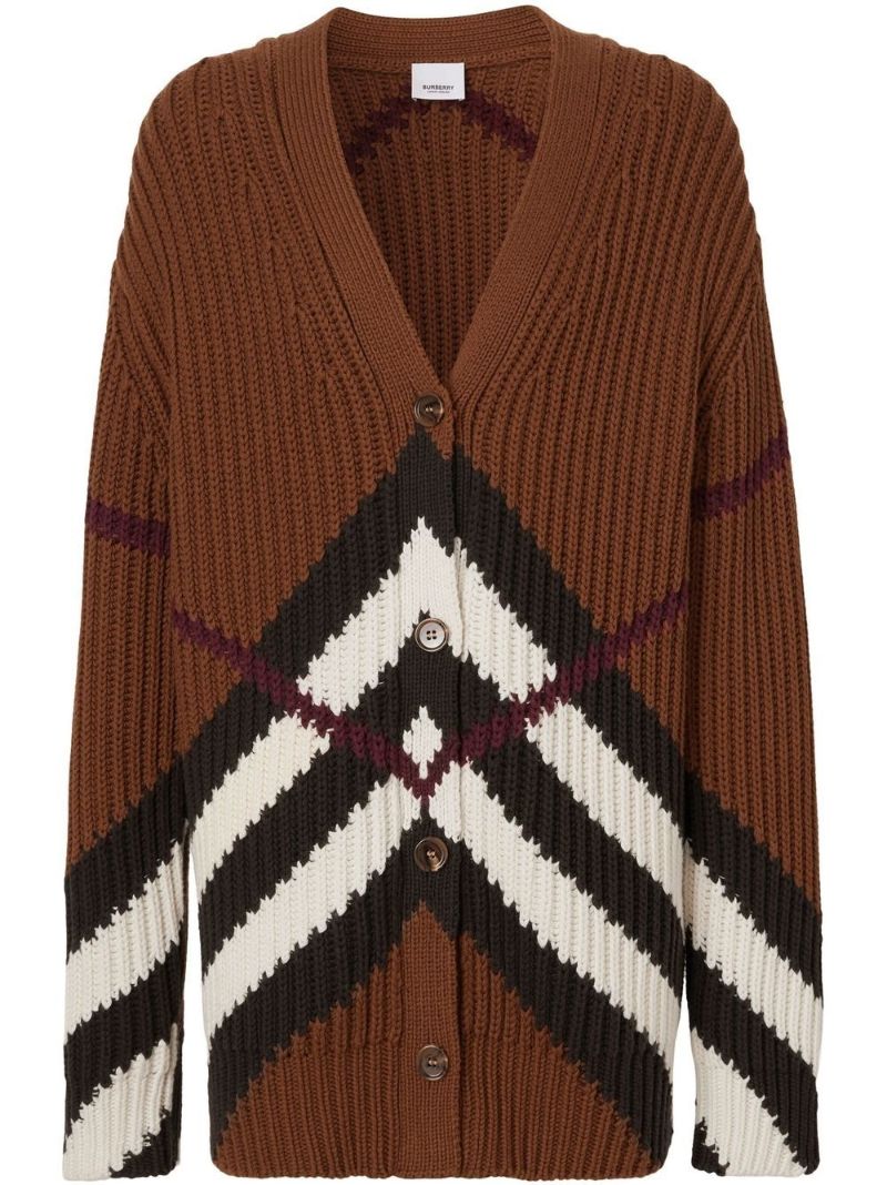 Brown Chevron Check Cardigan