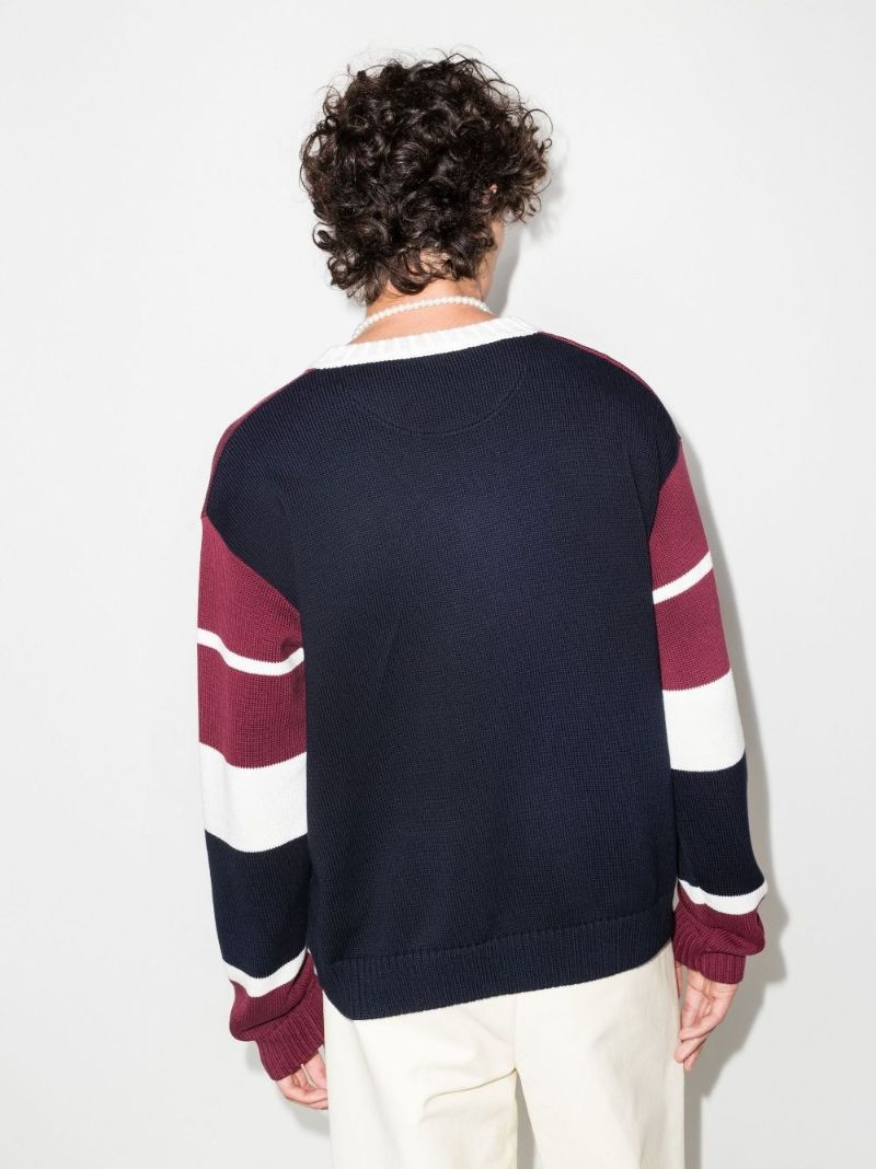 Blue V-neck Logo Patch Sweater